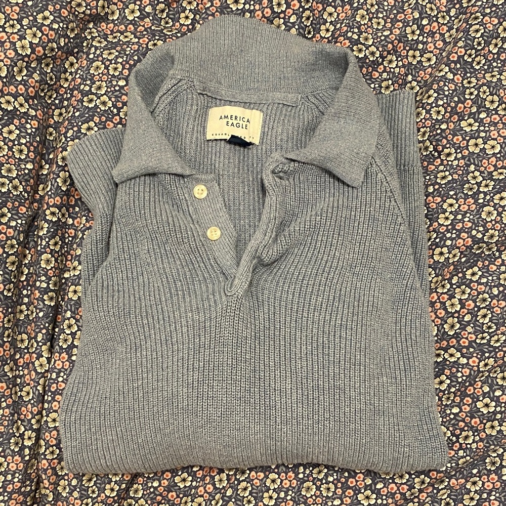 American Eagle Outfitters Light Blue Collared Neck Sweater